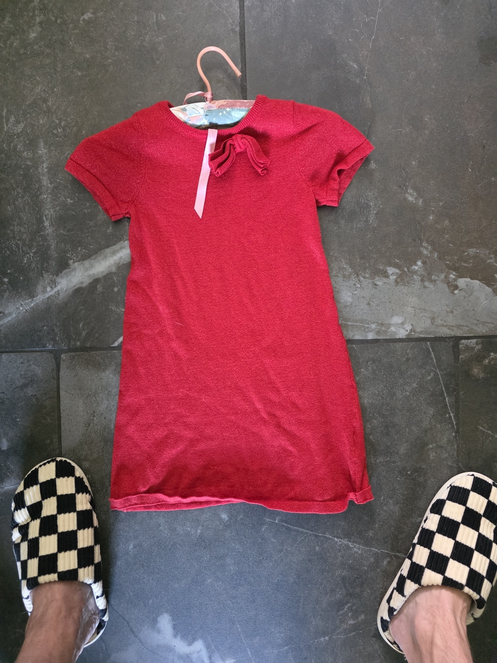 Girls Red Short Sleeve Bow Dress
